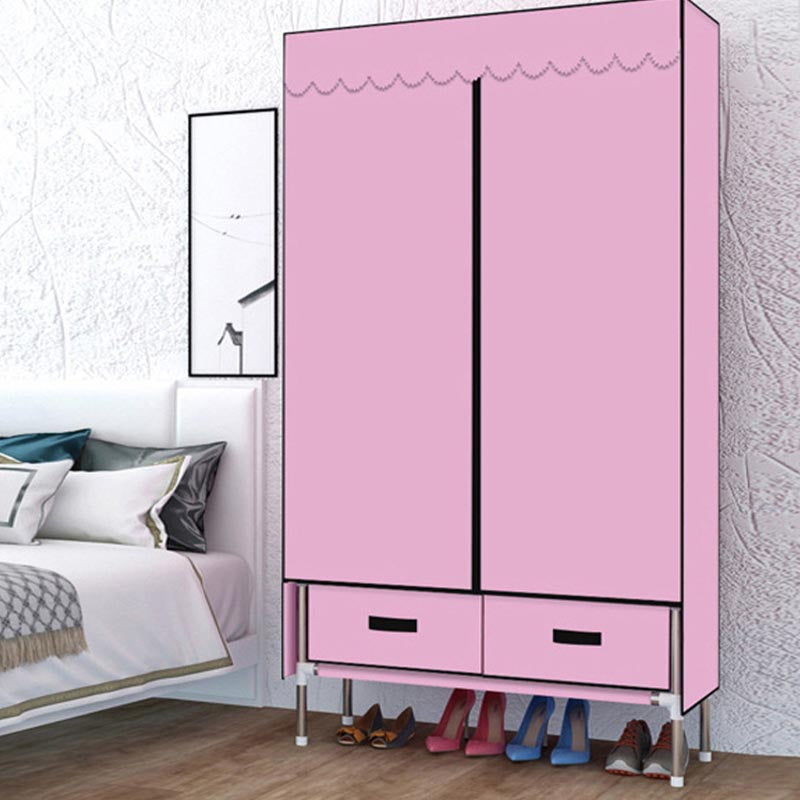 Contemporary Style Metal Wardrobe 2 Drawers Wardrobe Closet with Legs
