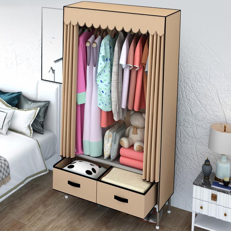 Contemporary Style Metal Wardrobe 2 Drawers Wardrobe Closet with Legs