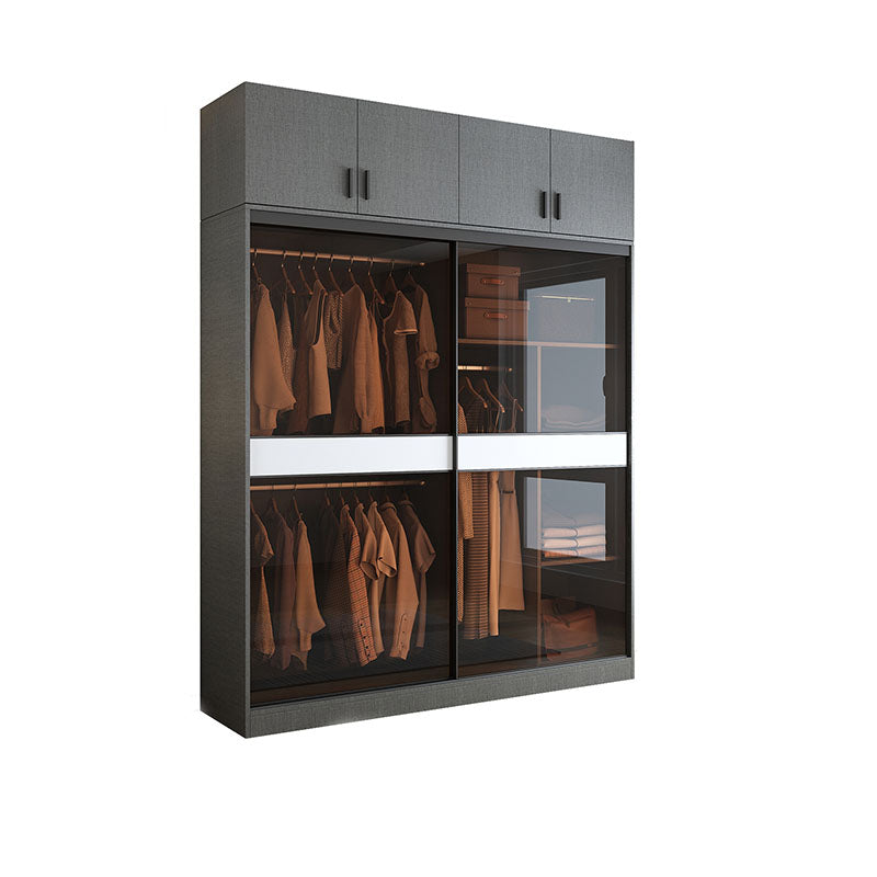 Modern Style Glass Wardrobe Gray Colour Wardrobe Closet with Sliding Door