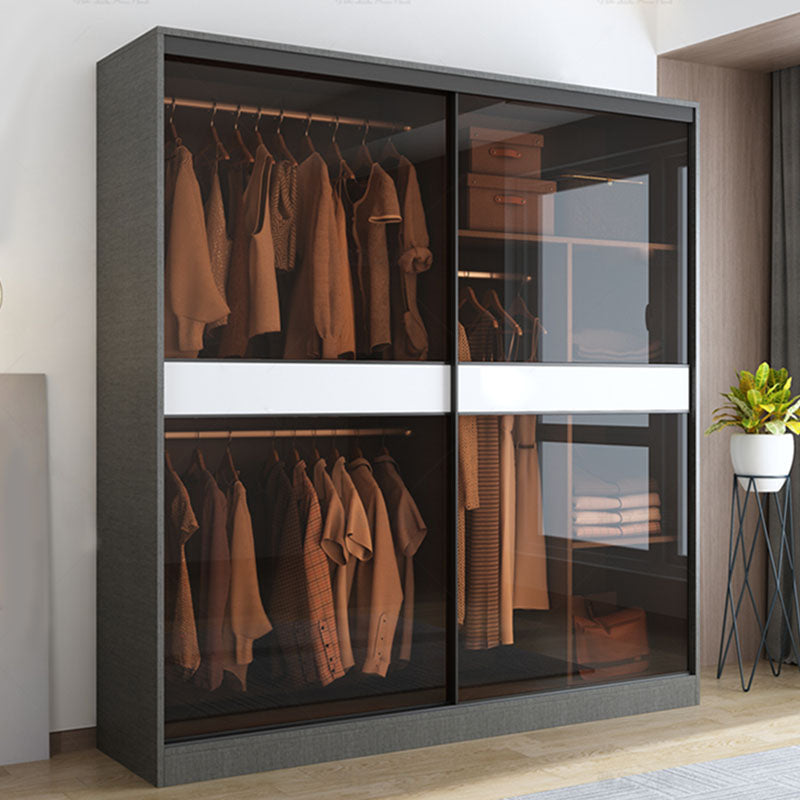 Modern Style Glass Wardrobe Gray Colour Wardrobe Closet with Sliding Door