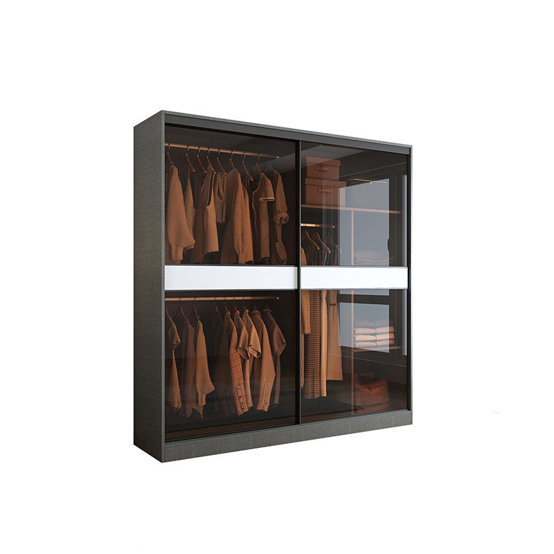 Modern Style Glass Wardrobe Gray Colour Wardrobe Closet with Sliding Door