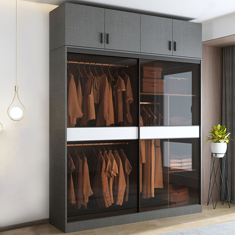 Modern Style Glass Wardrobe Gray Colour Wardrobe Closet with Sliding Door