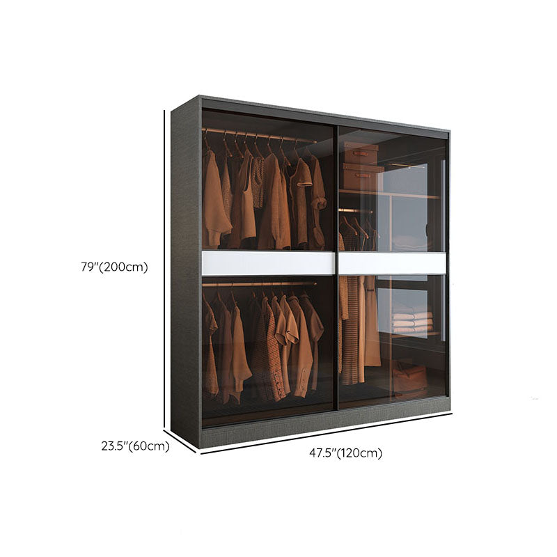 Modern Style Glass Wardrobe Gray Colour Wardrobe Closet with Sliding Door