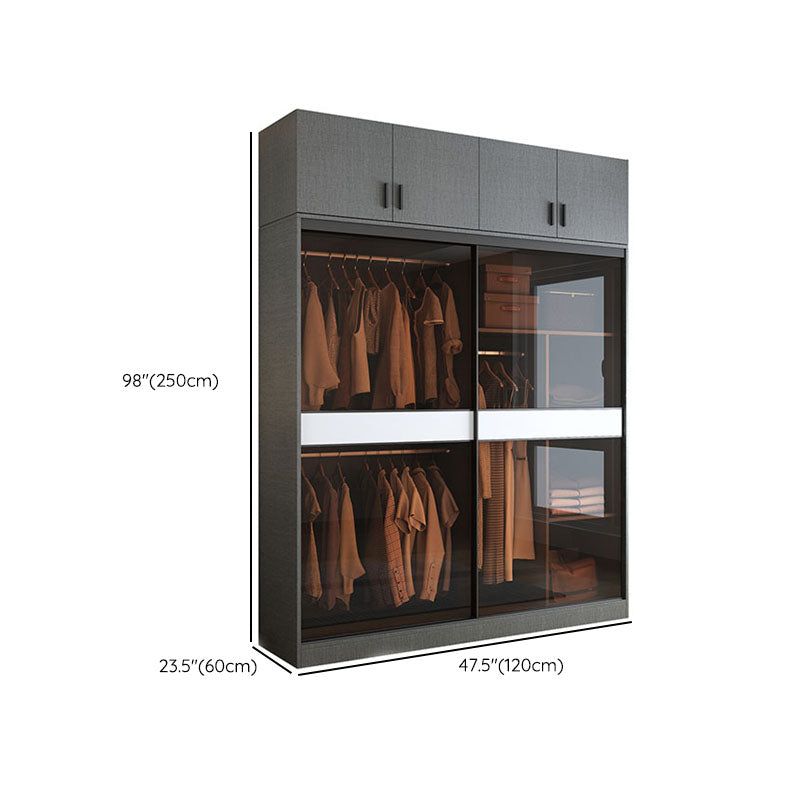 Modern Style Glass Wardrobe Gray Colour Wardrobe Closet with Sliding Door