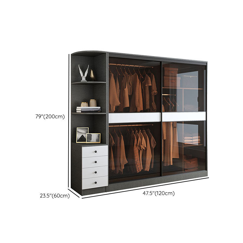 Modern Style Glass Wardrobe Gray Colour Wardrobe Closet with Sliding Door