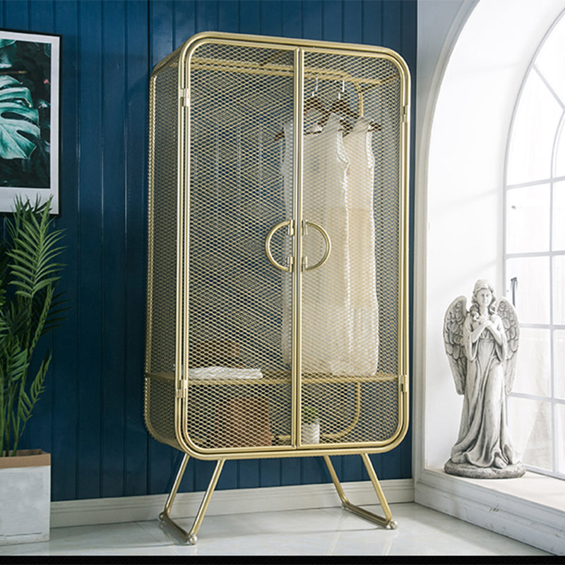 Modern Hinged Door Wardrobe for Home Matte Finish Cabinet with Metal Frame