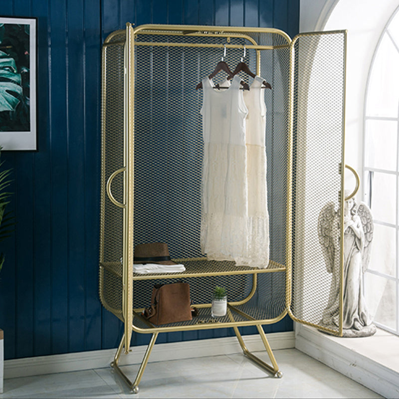 Modern Hinged Door Wardrobe for Home Matte Finish Cabinet with Metal Frame