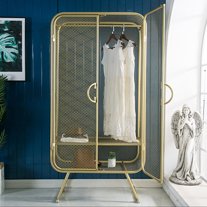 Modern Hinged Door Wardrobe for Home Matte Finish Cabinet with Metal Frame