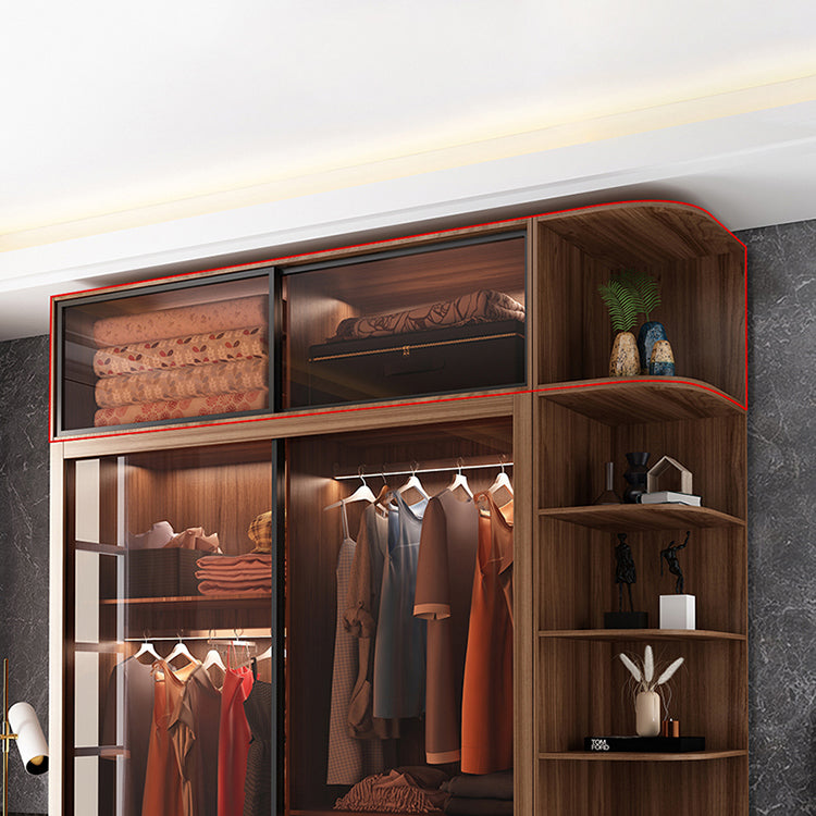 Bedroom Sliding Door Wardrobe Modern Brown Cabinet with Glass Doors
