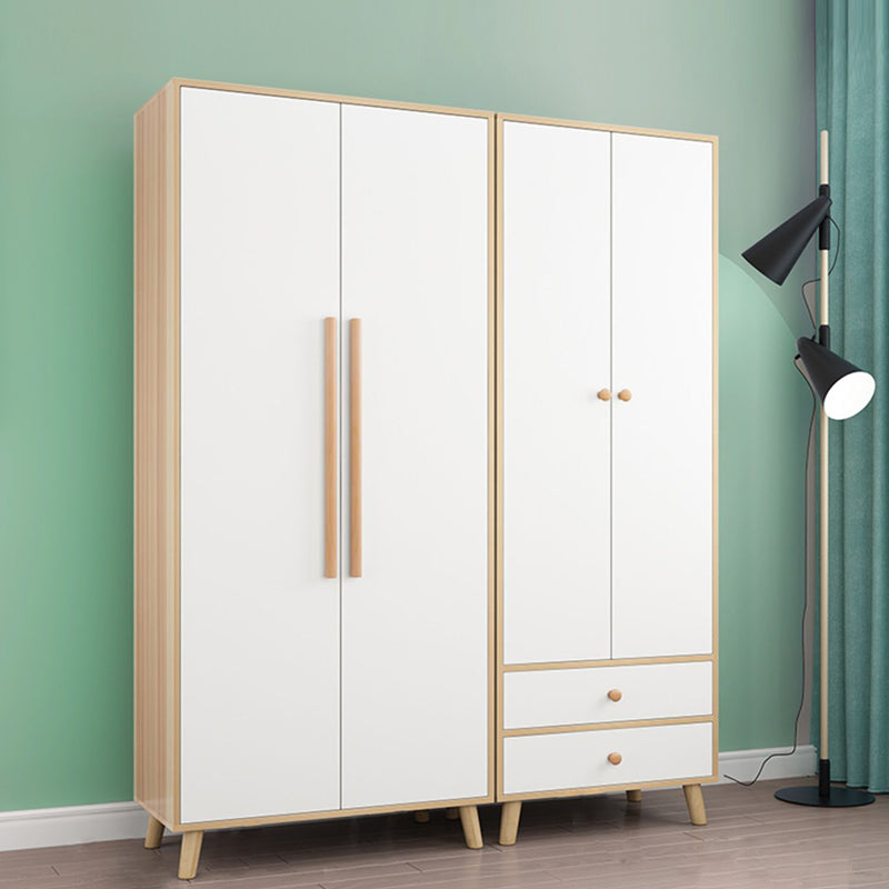 Bedroom Hinged Door Wardrobe with Wooden Legs Modern Cabinet with Clothes Rail