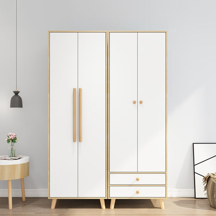 Bedroom Hinged Door Wardrobe with Wooden Legs Modern Cabinet with Clothes Rail