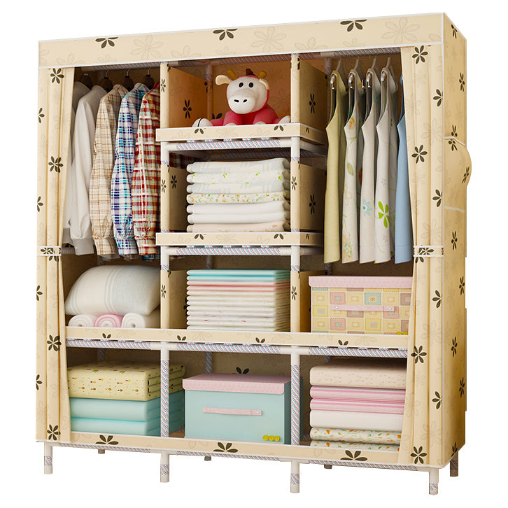 Modern Wardrobe with Clothes Rail Matte Finish Cabinet with Wood Frame