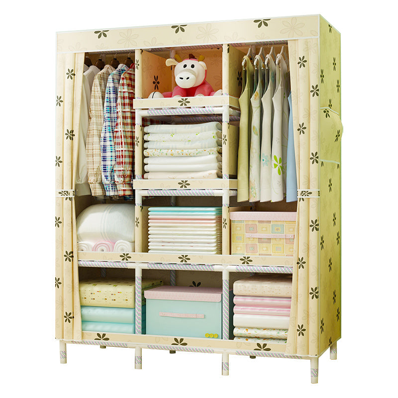 Modern Wardrobe with Clothes Rail Matte Finish Cabinet with Wood Frame