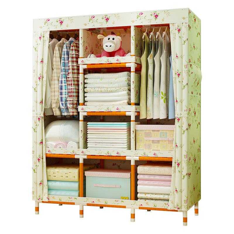 Modern Wardrobe with Clothes Rail Matte Finish Cabinet with Wood Frame