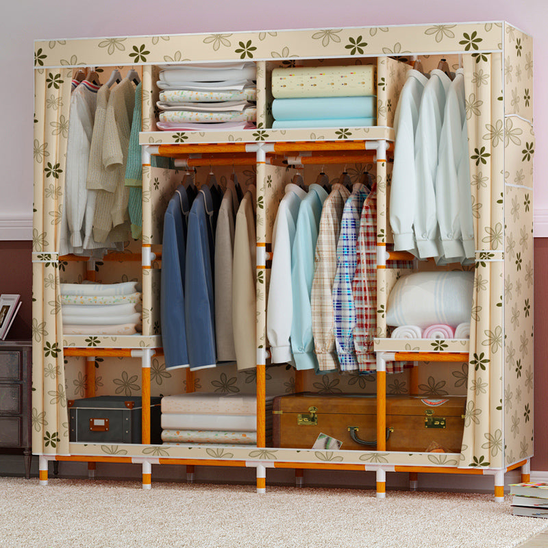 Modern Wardrobe with Clothes Rail Matte Finish Cabinet with Wood Frame