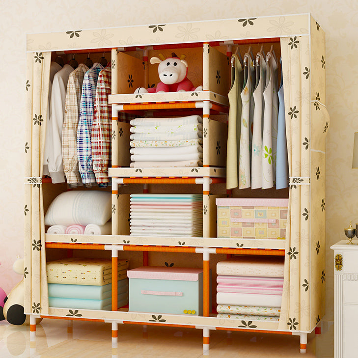 Modern Wardrobe with Clothes Rail Matte Finish Cabinet with Wood Frame