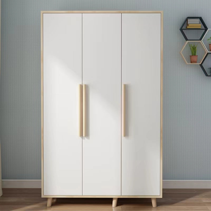 White Engineered Wood Armoire for Bedroom Modern Cabinet with Legs