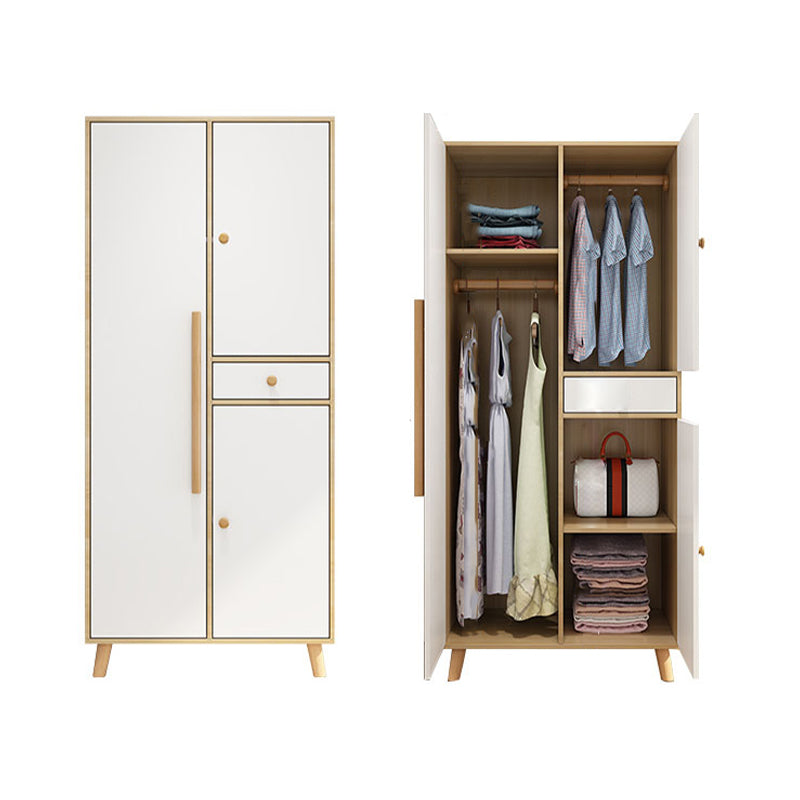 White Engineered Wood Armoire for Bedroom Modern Cabinet with Legs