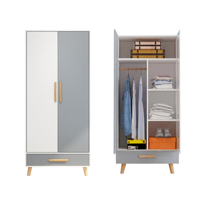 White Engineered Wood Armoire for Bedroom Modern Cabinet with Legs