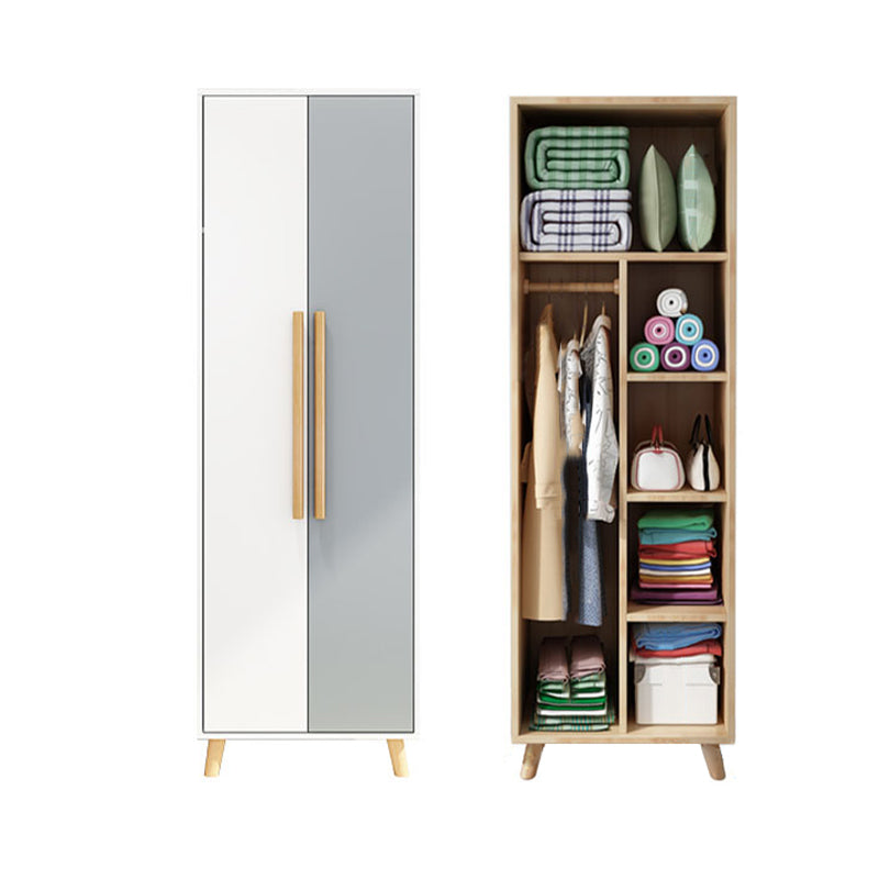 White Engineered Wood Armoire for Bedroom Modern Cabinet with Legs