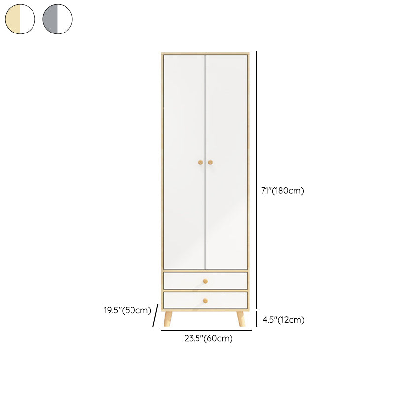 White Engineered Wood Armoire for Bedroom Modern Cabinet with Legs