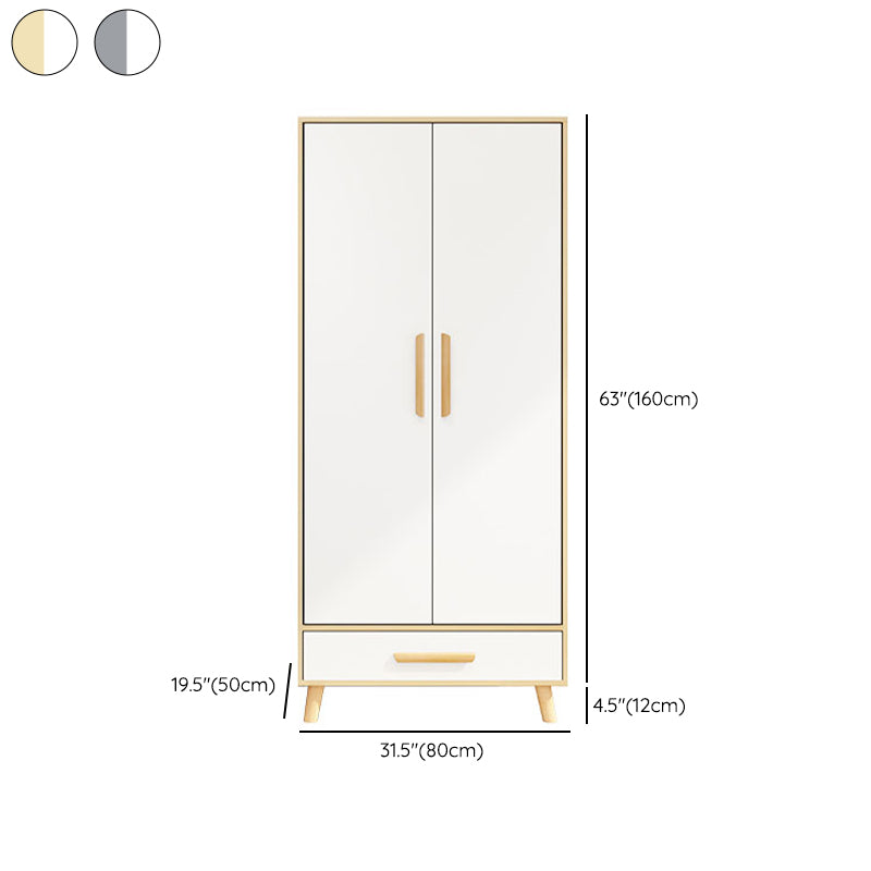 White Engineered Wood Armoire for Bedroom Modern Cabinet with Legs