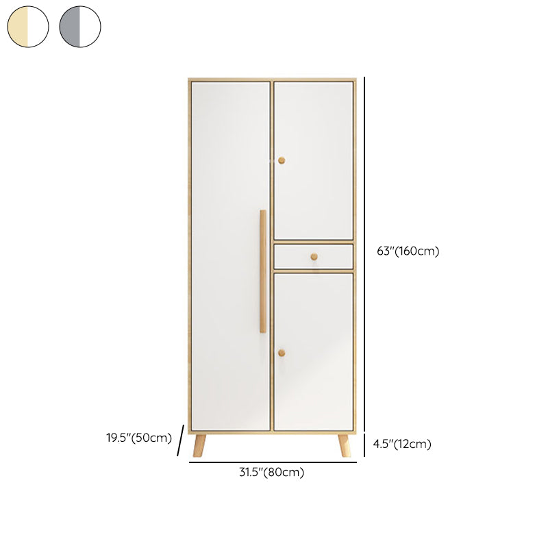 White Engineered Wood Armoire for Bedroom Modern Cabinet with Legs