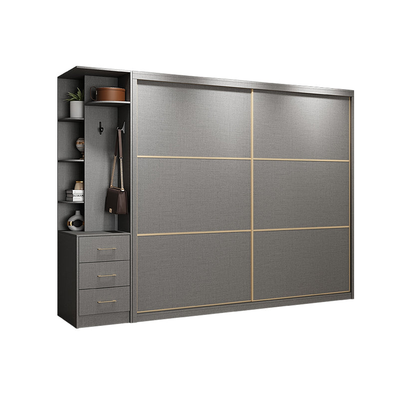 Contemporary Style Gray Colour Wardrobe Wooden Cloth Rod Included Wardrobe Closet