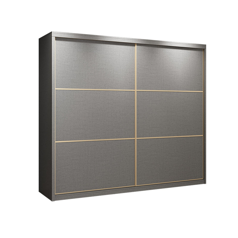 Contemporary Style Gray Colour Wardrobe Wooden Cloth Rod Included Wardrobe Closet