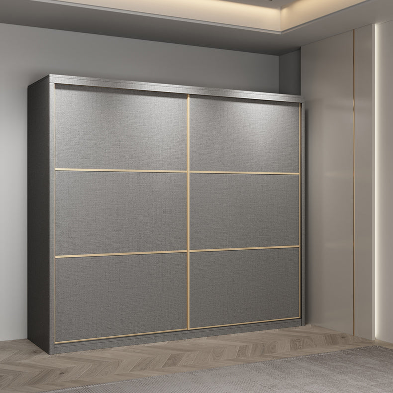 Contemporary Style Gray Colour Wardrobe Wooden Cloth Rod Included Wardrobe Closet