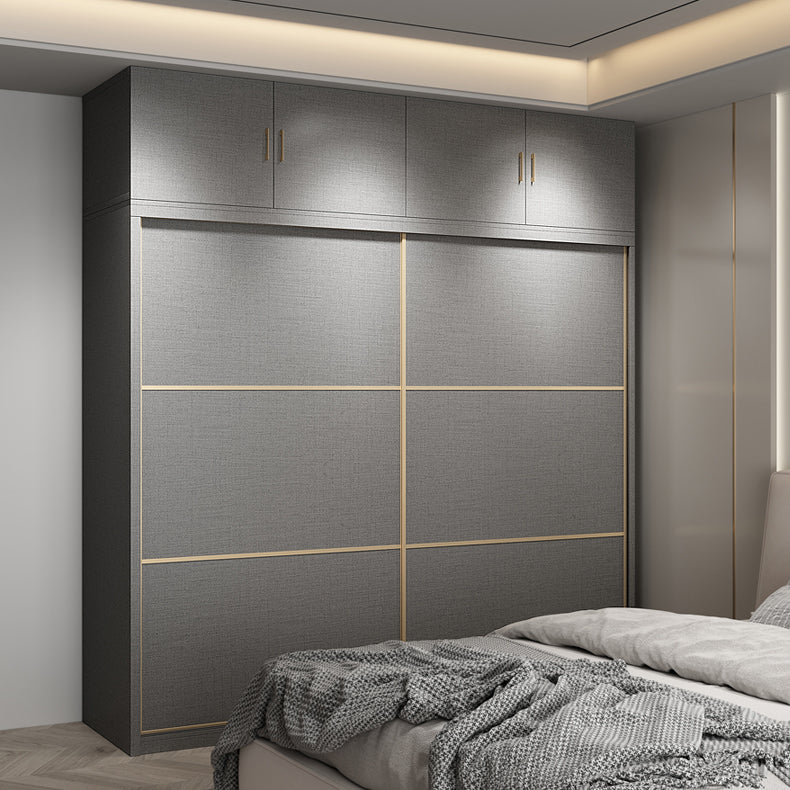 Contemporary Style Gray Colour Wardrobe Wooden Cloth Rod Included Wardrobe Closet