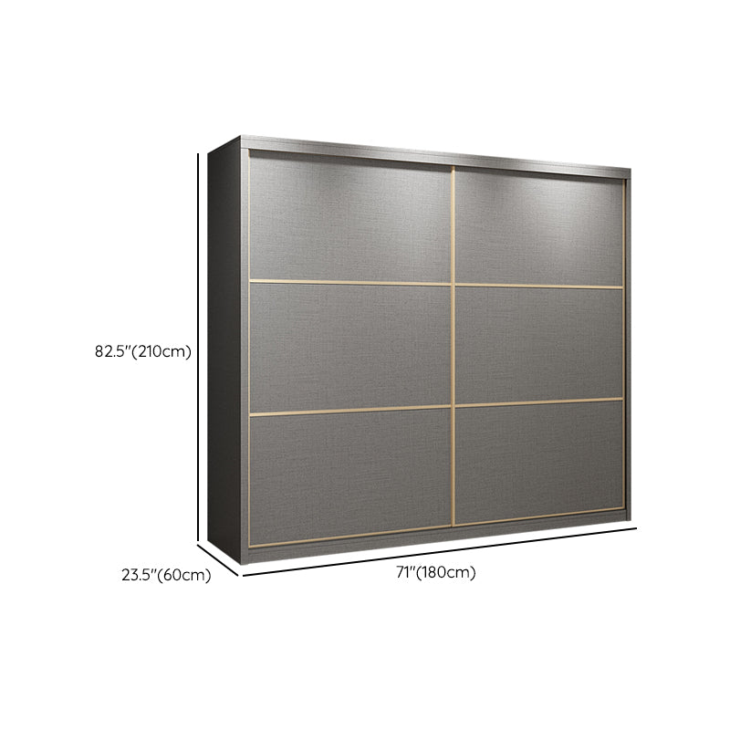 Contemporary Style Gray Colour Wardrobe Wooden Cloth Rod Included Wardrobe Closet