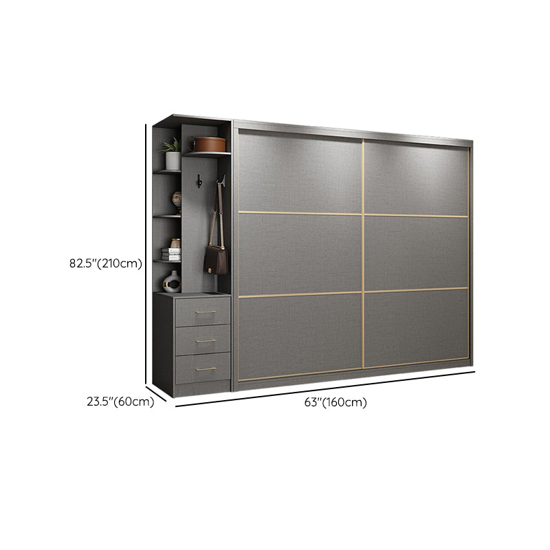 Contemporary Style Gray Colour Wardrobe Wooden Cloth Rod Included Wardrobe Closet