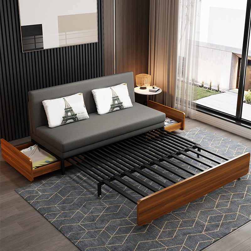 Scandinavian Armless Sofa Bed Cotton Blend Sofa Bed in Grey with Wheels