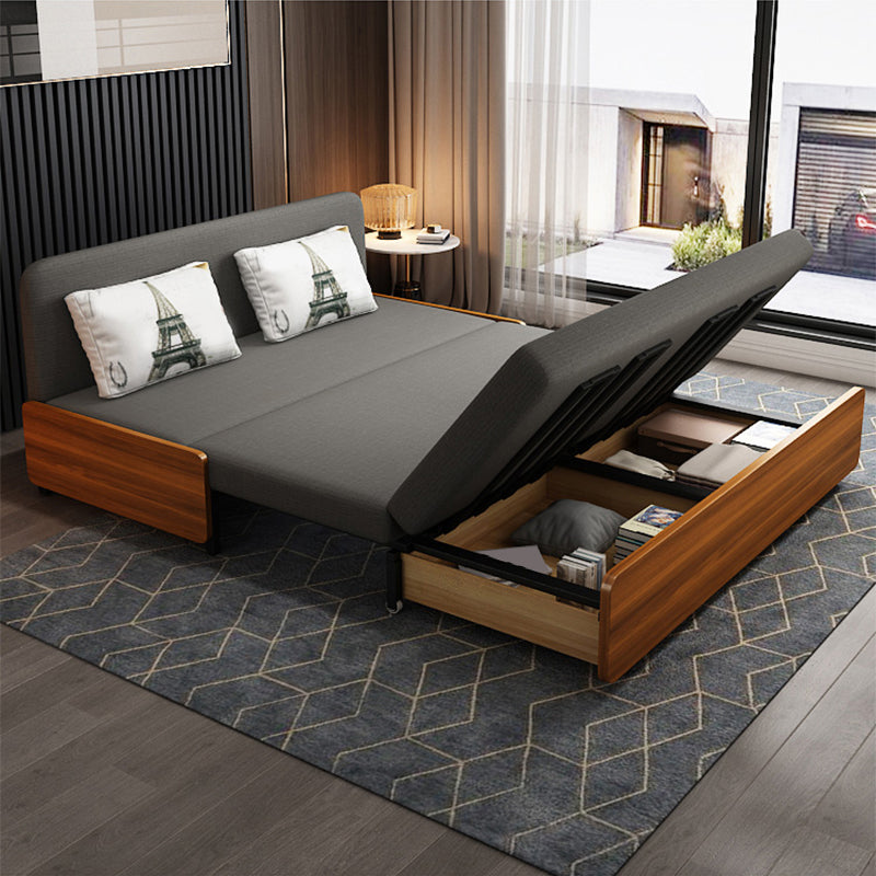 Scandinavian Armless Sofa Bed Cotton Blend Sofa Bed in Grey with Wheels