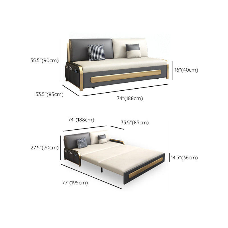 Modern Style 33.46" Wide Sofa Bed Faux Leather Sleeper Sofa with Storage