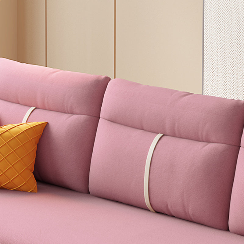 Storage Fabric Sofa Bed in Pink with Pillow Back and Square Arms