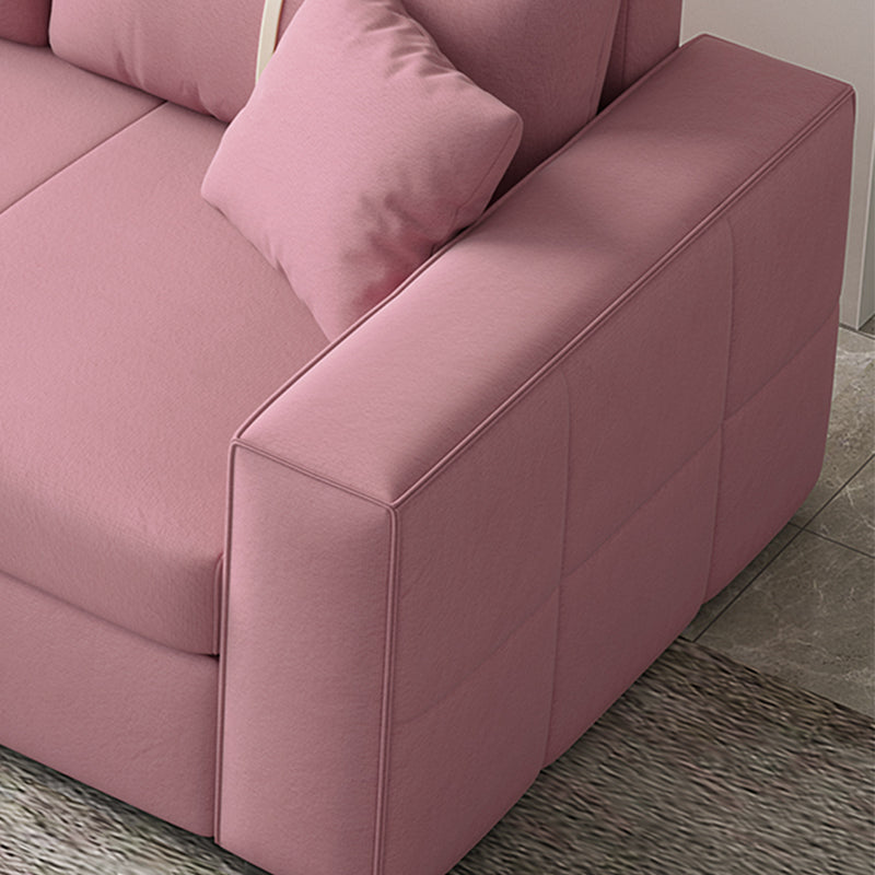 Storage Fabric Sofa Bed in Pink with Pillow Back and Square Arms