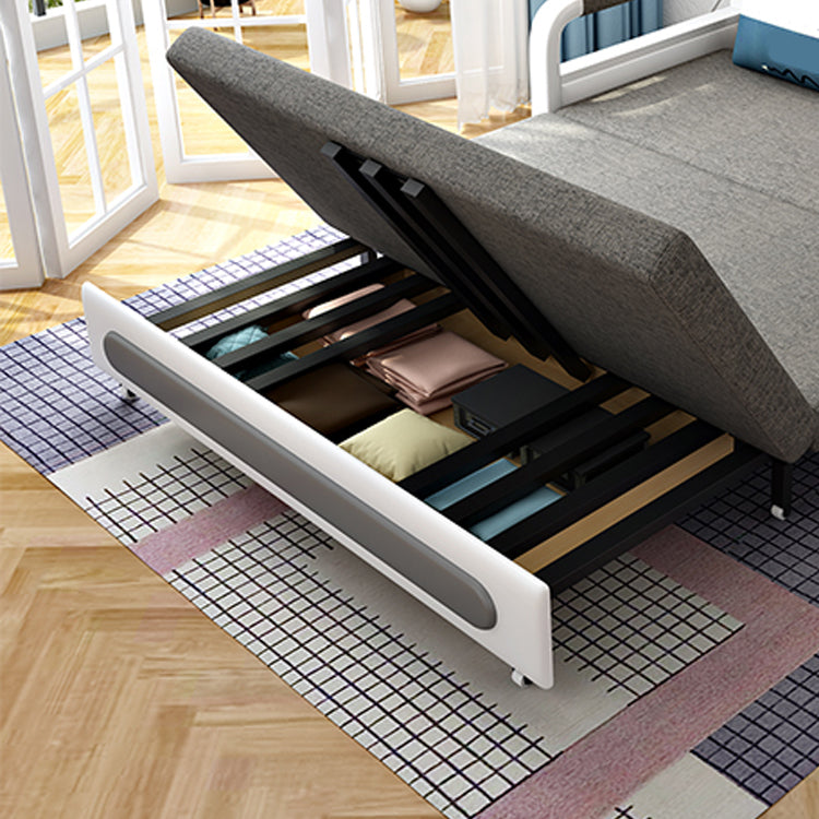 Linen Convertible Sofa Bed with Square Arms and Storage in Grey