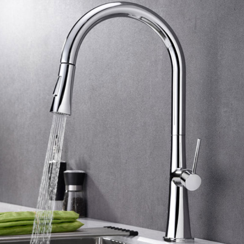 Contemporary One Handle Kitchen Faucet Pull Down 1-Hold Bar Faucet with Pull Out Sprayer