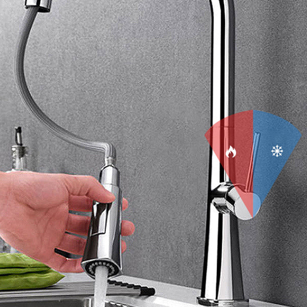 Contemporary One Handle Kitchen Faucet Pull Down 1-Hold Bar Faucet with Pull Out Sprayer