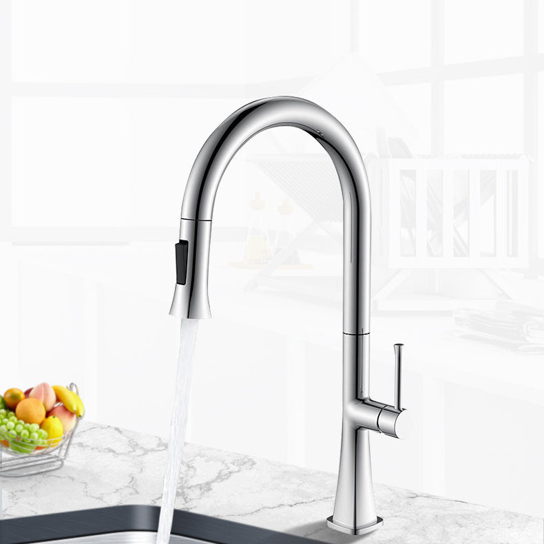 Contemporary One Handle Kitchen Faucet Pull Down 1-Hold Bar Faucet with Pull Out Sprayer