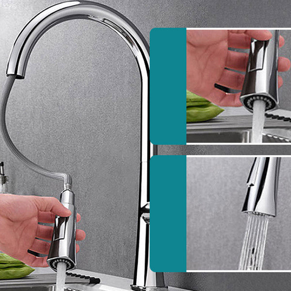 Contemporary One Handle Kitchen Faucet Pull Down 1-Hold Bar Faucet with Pull Out Sprayer
