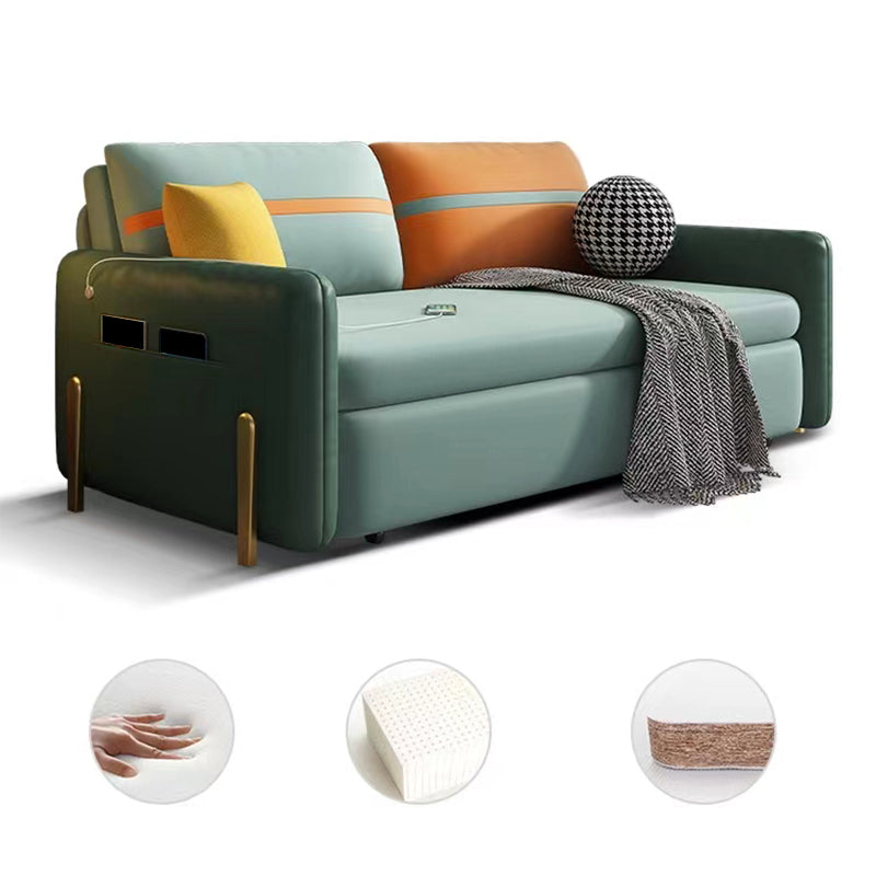 Square Arm Glam Faux Leather Stain Resistant Bed Sofa Couch in Green