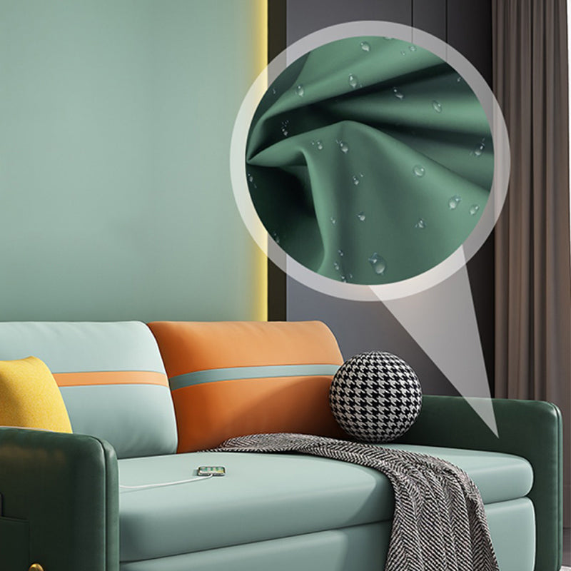 Square Arm Glam Faux Leather Stain Resistant Bed Sofa Couch in Green