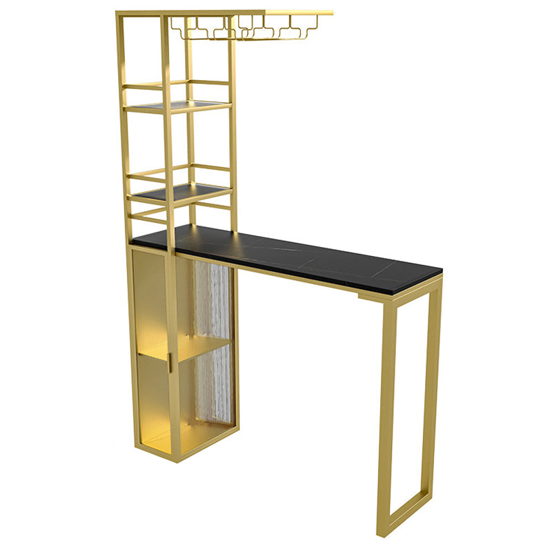 Double Pedestal Pub Table Rectangle Glam Bar Table with Wine Rack