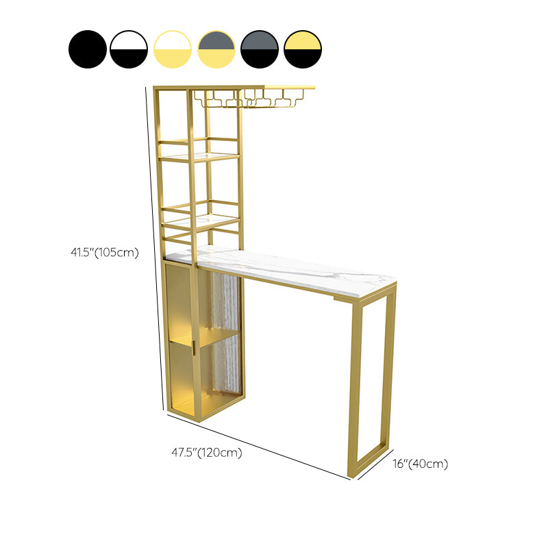 Double Pedestal Pub Table Rectangle Glam Bar Table with Wine Rack