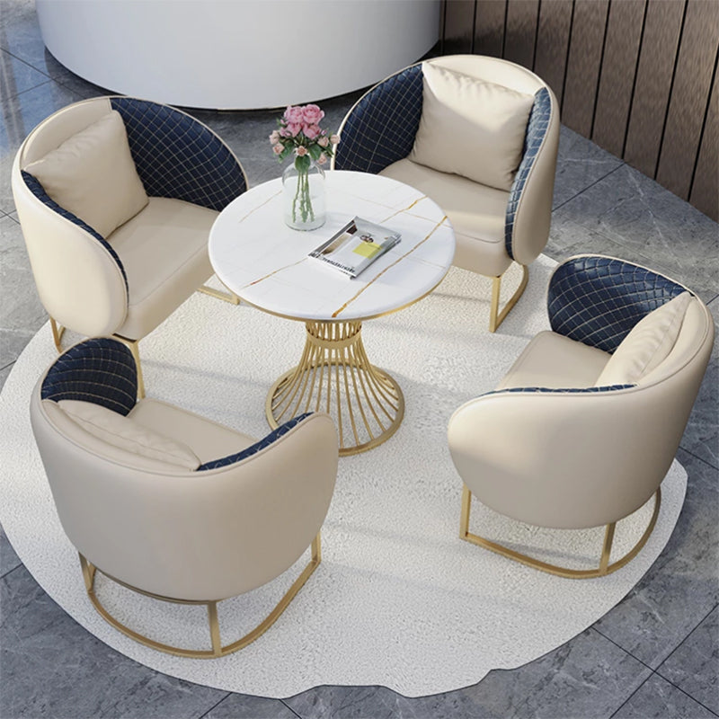 Glam Style Sintered Stone Dining Set Round 1/2/3/4/5 Pieces Dining Table Set for Home Use
