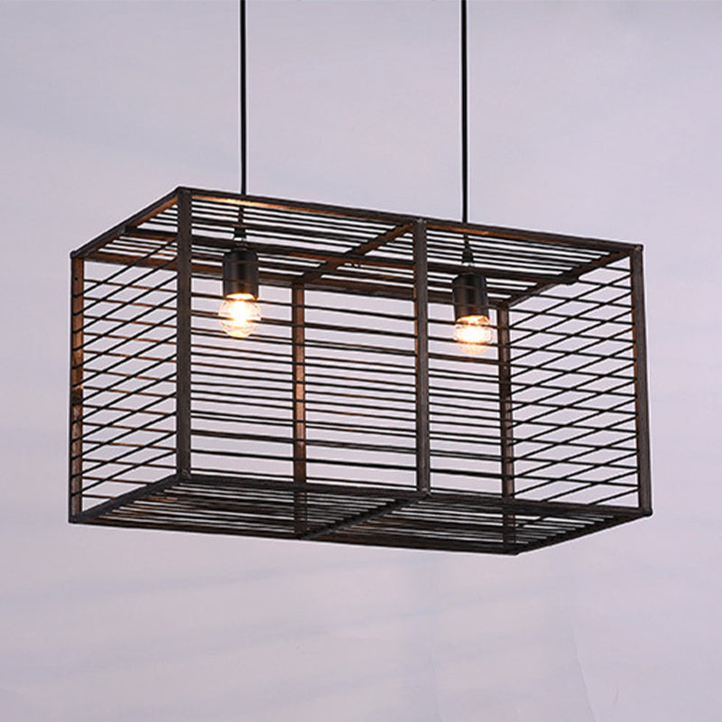 Black Rectangle Cage Island Lighting Style Modern Style 16 "/19.5" W 2 Lámpara de suspensión de bambú de 2 luces para restaurante