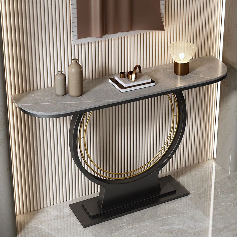 31.5" Tall Modern Console Table Stone Accent Table with Shelf